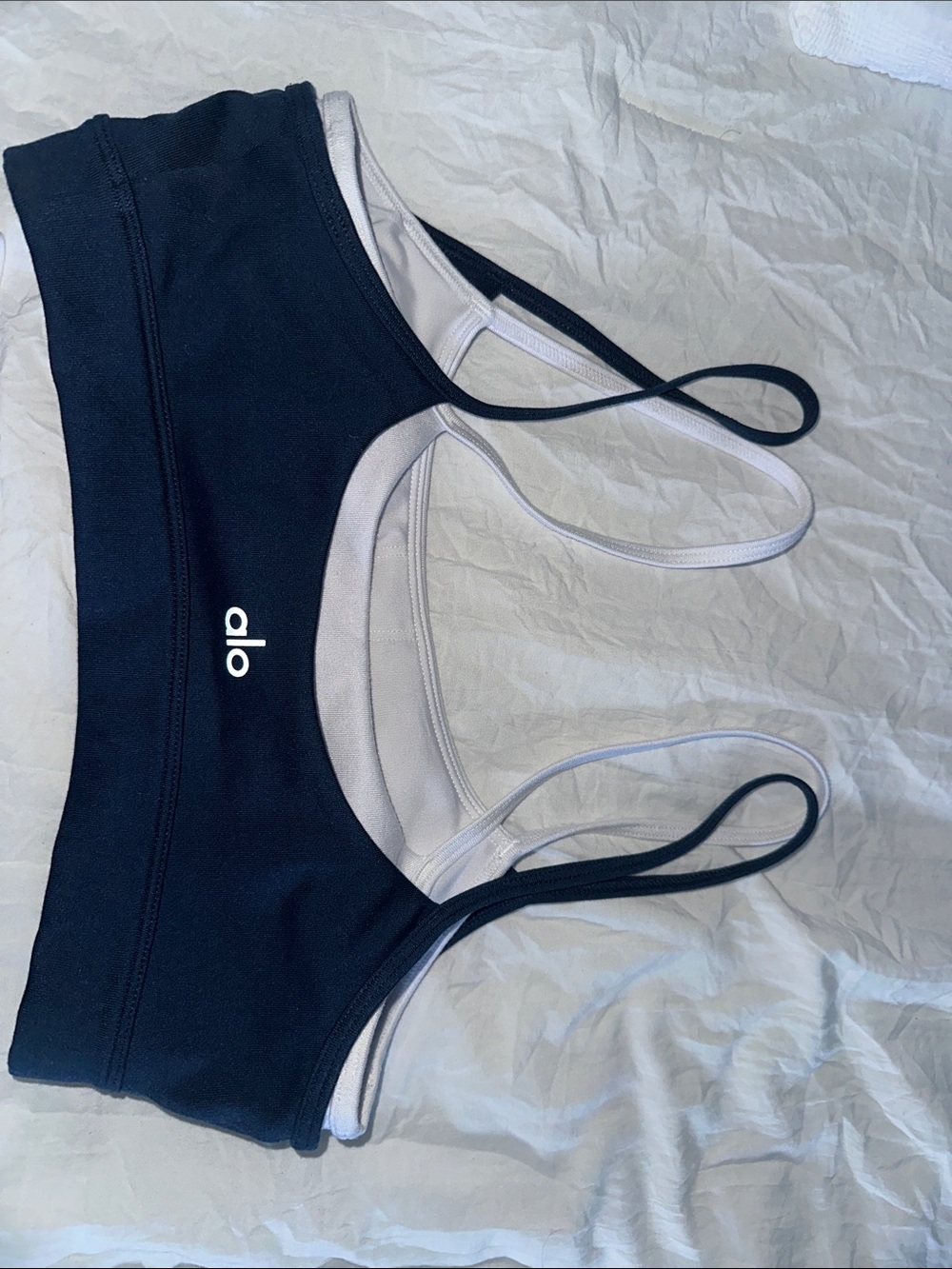 Alo Women’s navy & White Strappy bralette Top